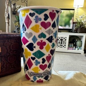Jonathan Adler “ Card Suits “ Ceramic Travel Coffee Mug / Cup / Tumbler.